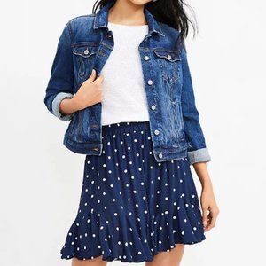 LOFT Navy Blue Dotted White Godet Ruffle Mini Skirt Preppy Summer Size Small NWT